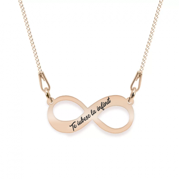 Colier argint infinit 20 mm - personalizata cu text - placat cu aur roz Colier argint infinit 20 mm - personalizata cu text - placat cu aur roz